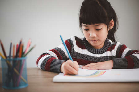 Learning from home, Home school kid concept. Little children study online learning from home