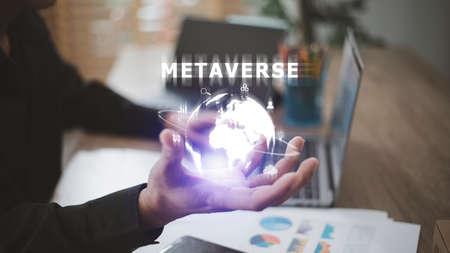 Metaverse virtual technology. worldwide business. megatrends on internet for telecommunication, finance, and internet of thingsの写真素材