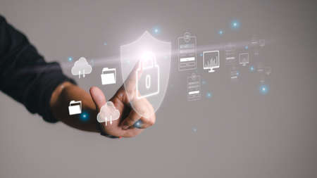 Protection network security computer and safe your data concept. Digital crime by an anonymous hackerの写真素材