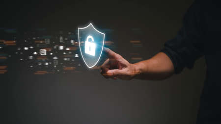 Concept of cyber security, information security and encryption, secure access to user's personal information, secure Internet access, cybersecurity.の写真素材