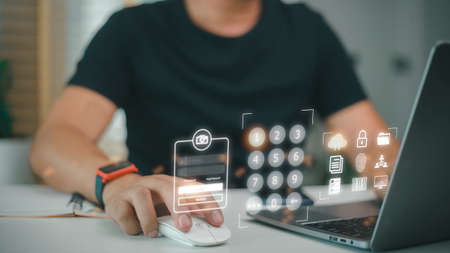 Concept of cyber security, information security and encryption, secure access to user's personal information, secure Internet access, cybersecurity.の写真素材