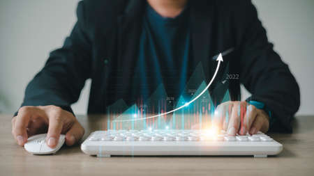 business finance technology and investment concept. Stock Market Investments Funds and Digital...
