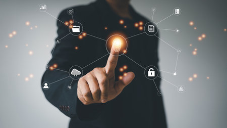 Technology fingerprint scan provides security. digital transformation change management,new...