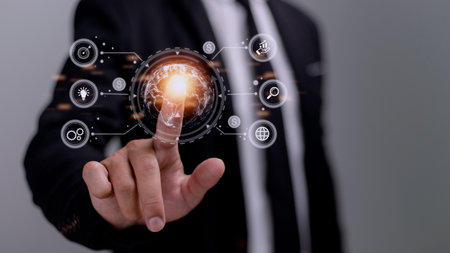 Businessman using mobile smart phone. Business global internet connection application technology and...