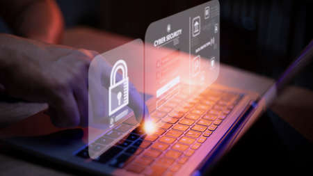 cybersecurity concept, user privacy security and encryption, secure internet access Future technology and cybernetics, screen padlock.の写真素材