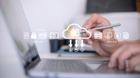 Business man showing concept of cloud computing.