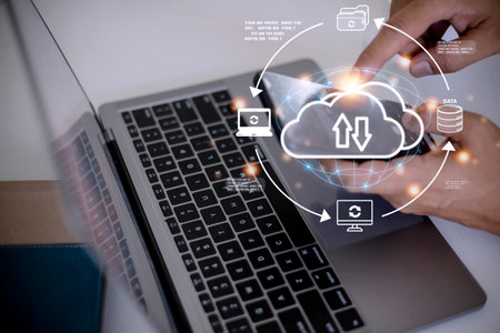 Business man showing concept of cloud computing.