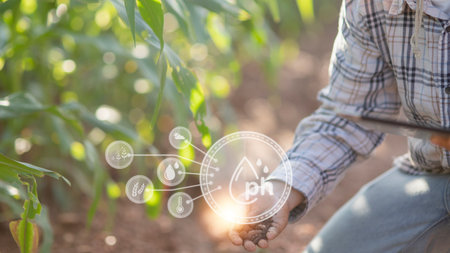 soil in hands for check the quality of the soil for control soil quality before seed plant. Future...
