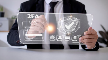 2FA increases the security of your account, Two-Factor Authentication laptop screen displaying a 2fa concept, Privacy protect data and cybersecurity.の写真素材