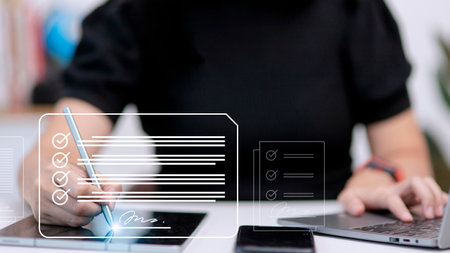 Electronic signature concept, business people sign electronic documents on digital documents,...