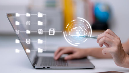 Document in folder to manage a hybrid cloud system and download or upload data to cloud computing....