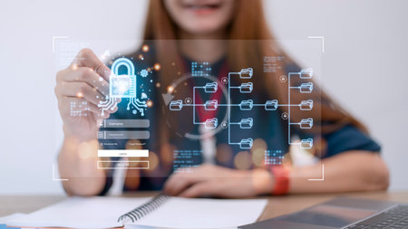 Concept of cyber security, information security and encryption, secure access to user's personal information, secure Internet access, cybersecurity.の写真素材