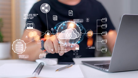Cloud Computer technology and storage online for computer business network ideas connected to...