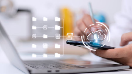 Document in folder to manage a hybrid cloud system and download or upload data to cloud computing....