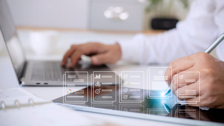 electronics document icons, E-document management, online documentation database, paperless office...