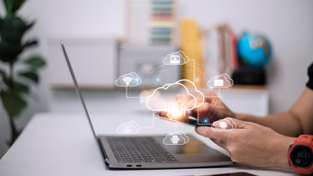 Icon cloud computing network and icon connection data information. Cloud computing and technology concept.の写真素材