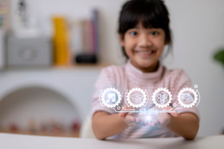 Asian smart kids girl explore skills to become geniuses. Creative Thinking,の写真素材