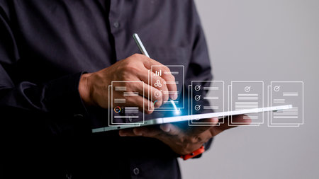 electronics document icons, E-document management, online documentation database, paperless office conceptの写真素材