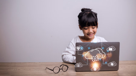 Icon cloud computing network and icon connection data information. Cloud computing and technology...