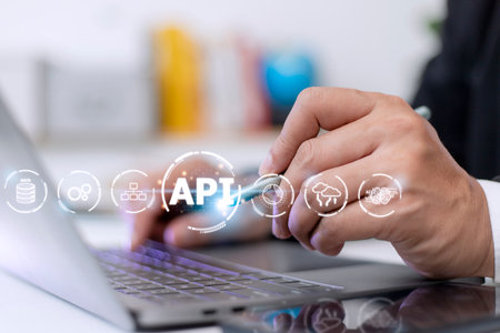 API - Application Programming Interface. Software development tool. Business, modern technology,...