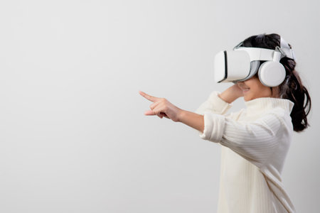 Asian little girl with virtual reality headset. Innovation technology and education conceptの写真素材
