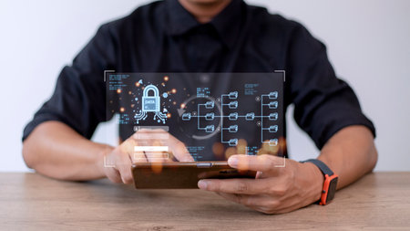 Concept of cyber security, information security and encryption, secure access to user's personal information, secure Internet access, cybersecurity.の写真素材