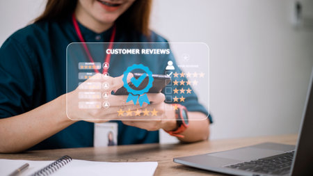 Customer review satisfaction feedback survey concept, User give rating to service experience on...