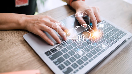 Icon cloud computing network and icon connection data information. Cloud computing and technology concept.の写真素材