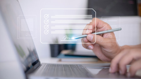 Electronic signature concept, business people sign electronic documents on digital documents,...