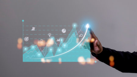 Business development to success and growing growth concept, Businessman pointing arrow graph corporate future growth planの写真素材