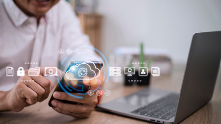 Cloud technology concept. Computing data storage. Software infrastructure.