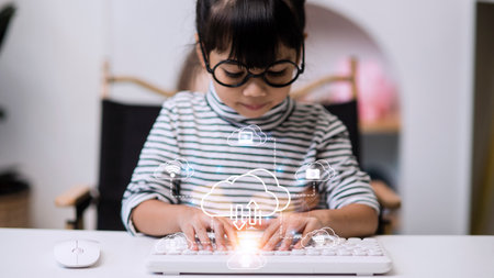 Icon cloud computing network and icon connection data information. Cloud computing and technology concept.の写真素材