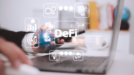 DeFi Decentralized Finance. Technology blockchain cryptocurrency conceptの写真素材