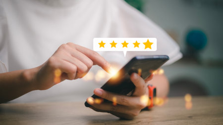 User give rating to service experience on online application, Customer review satisfaction feedback...