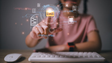 Business with Document Management System DMS Online Document Database and automated processes in file management Search and manage document database files online.の写真素材