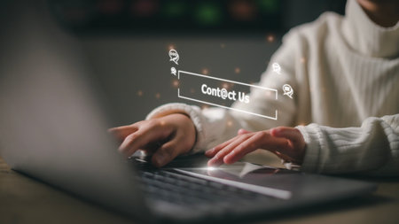 Contact us or the Customer support hotline people connect. Contact us for a concept.の写真素材