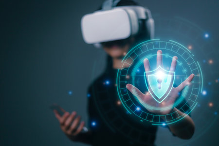 Women wearing VR glasses the protection system cyber security, Login, User, and Cybersecurity...