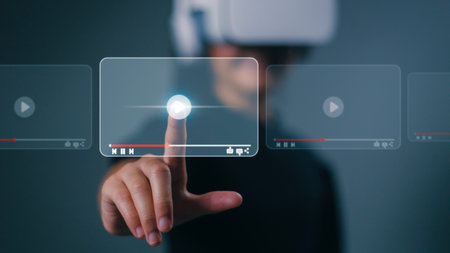 Women Wearing VR for streaming online on virtual screen, watching videos on the internet, webinars...