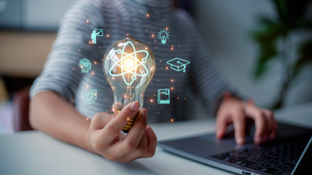 Study knowledge of creative thinking ideas and problem solving solution E-learning graduate certificate program concept. Internet education course degree,の写真素材