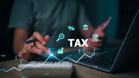 Tax deduction planning concept. Expenses, account, VAT, income tax, and property tax, pay tax.の写真素材