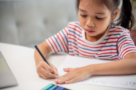 Asian child students back to school doing homework to learn new ideas think. Education concept.の写真素材
