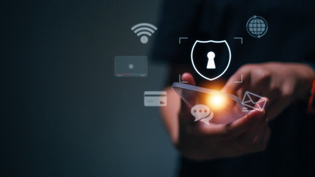 Safety online concept. icon of internet blocking app on the foreground.の写真素材