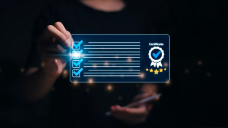 Certification and standardization process, iso certified business, conformity to international standards high quality assurance concept. good and premium service,の写真素材