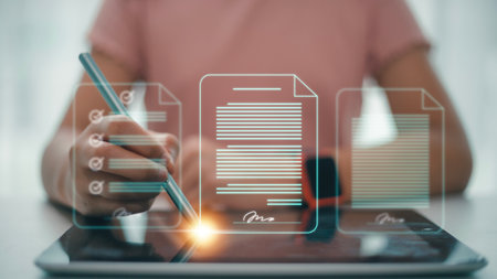 Online business contract Electronic signature, e-signing, digital document management, paperless office, signing business contract concept.の写真素材