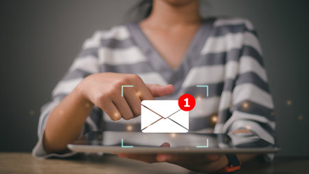 Cyber security concept. Suspect e-mail check, Security protection Email from spam virus checked on internet letter security protection. Scan for spam, junk, and trash mail and compromised information.の写真素材