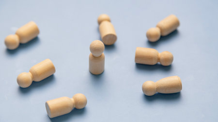 Business success and surviving concept. Human wood stands alone, the rest fallen. Eliminating competitors. One against the others. The last man standing. Against all odds. Winning, victoryの写真素材