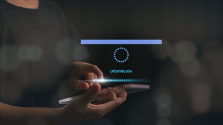 Update software application and hardware upgrade technology concept. installing update process. Software updates or operating system upgrades to keep your device up to date with enhanced functionality in new versions and improved security.の写真素材