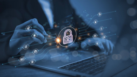 With global network security technology, business people protect personal information. Encryption...