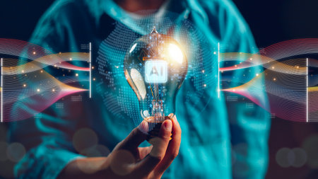 Chat with Ai. Ai technology, Artificial Intelligence. man using technology smart robot AI, artificial intelligence by entering command prompt for generates something,の写真素材