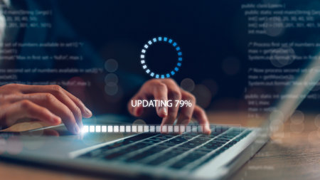 Update the software and install a new version system on the computer. The upgrade program, Business technology internet loading bar with installing the update for the quality better.の写真素材